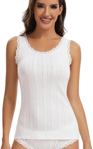 VAVONNE Lace Camisole Tops for Women, Cotton Undershirt Lace Trim