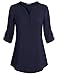 Messic Cuffed Sleeve Shirts For Women, Women's V-Neck Blouses 3/4 Roll-Up Sleeve Button Casual Chiffon Tunic Shirt (X-Large, Navy)