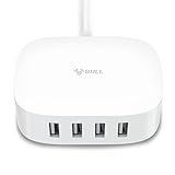 4-Port USB Desktop Charging Station with Auto Detect Technology, BULL 25W Multi Port Charge Adapter with 6ft Extension Cord, for iPhone Xs/XS Max/XR/X/8/7/Plus, Samsung S4/5 etc, Tablets and More