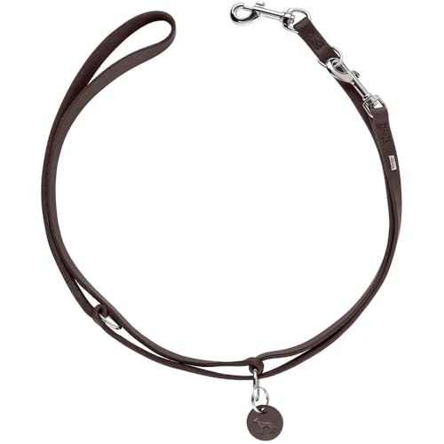 HUNTER Aalborg Adjustable Dog Lead Braided Dark Brown - Premium Leather Durable Hand Braided with O Rings Keyring Size 20/200