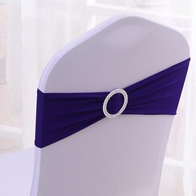 ONSEMI 10PCS Elastic Stretch Spandex Chair Sashes Bands Bows For Wedding Home Party Suppliers Decorations (Drake Purple)