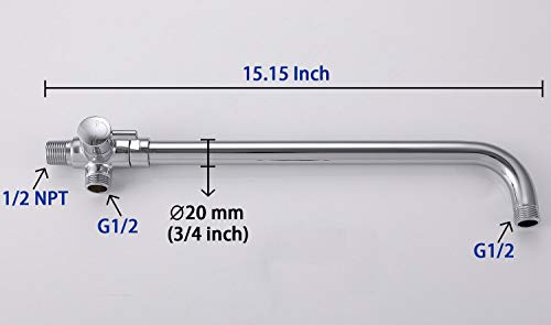 Wall-mount Rainhead Extension Arm with Metal 3-way Diverter and Shower Flange, 14.5 Inches away from The Wall Perfect for Handheld Shower Head and Rainfall Shower Head (Chrome)