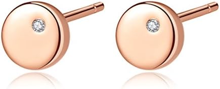 Women's 925 Sterling Silver 5mm Tiny Dot Stud Earrings with Cubic Zirconia (Rose Gold)