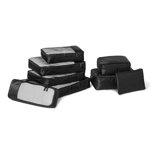 , Set di 8 Packing Cube, Accessori da Viaggio, Organizer per Bagagli con Doppia Cerniera, 100% Poliestere, Diverse Misure, Colore Nero