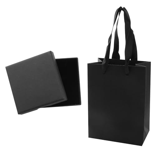 Jewelry Gift Box, Small Jewelry Gift Boxes with Lid, Black Paper Square Gift Box with Gift Bags, for Earrings, Ring, Necklace, Pendant, Party