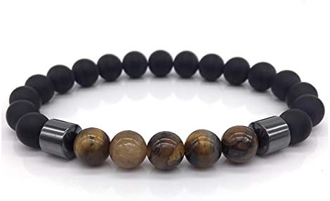Anti Anxiety Men's Bracelet with Natural Black Lava Stones Healing Hematite Bead Bracelet with Smooth Tiger Eye Stone Beads - Suitable for Rosary Prayer Bracelets and Meditation Bracelets