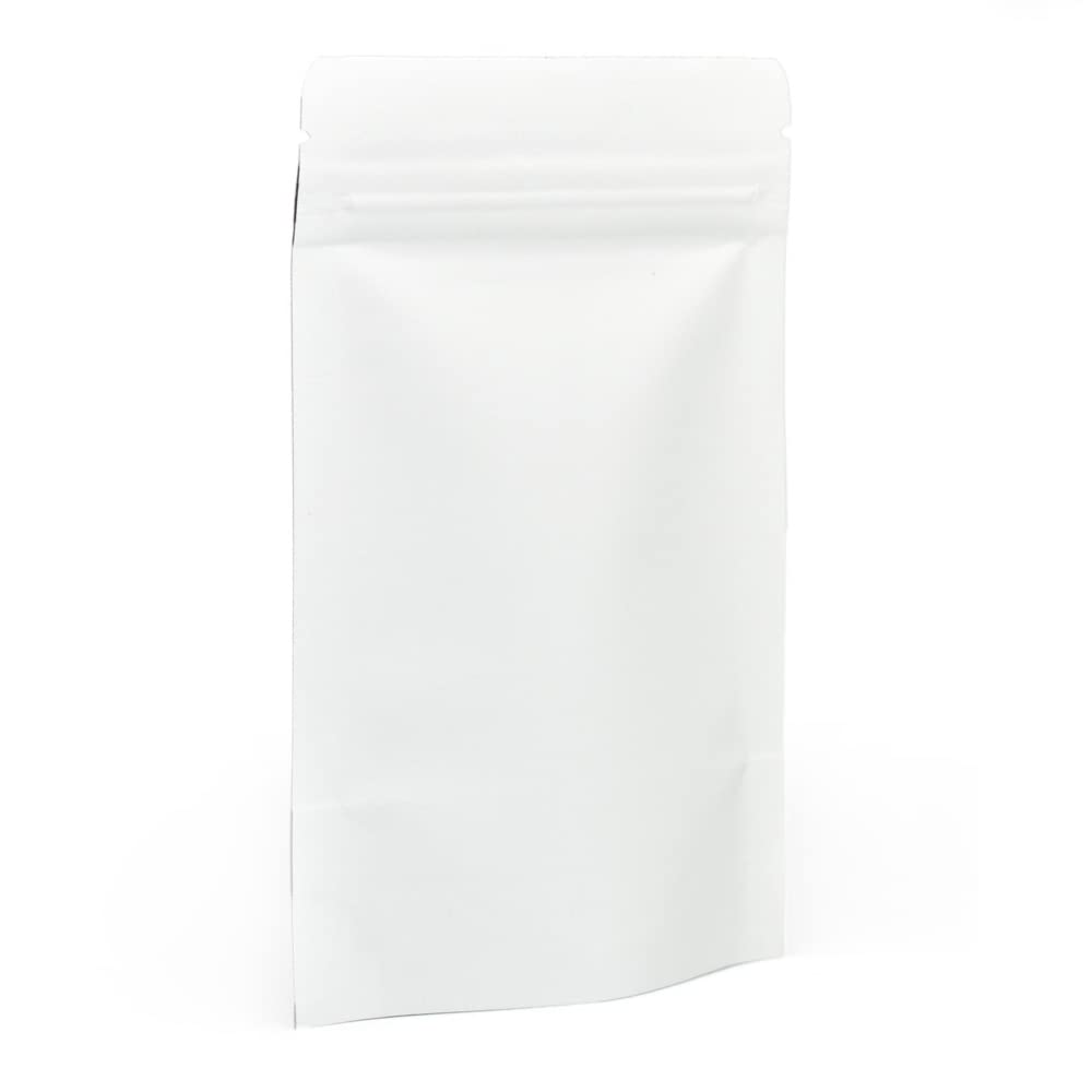 Evergreen Goods 90x140mm White Kraft Ziplock Bags, Reusable, Foil Lined & Heat Sealable Food Pouches for Food Storage, Coffee, Tea, Beans, Nuts, Dried Fruits
