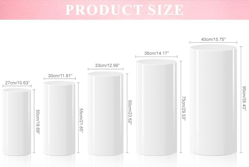 gresonic Set of 5 Hexagonal Wedding Pedestal Decoration Bases, Cake Round Flower Pedestal Stand Plinth Pillars for Wedding Bridal Shower Birthday Decoration (White) (Pack of 5)