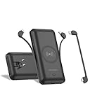 Heloideo 10000 mAh Power Bank Fast Portable Charger with 5.1A 18w Output, Wireless Charger, External Battery Pack with Built in AC Plug,Removable Type-c Cable,Micro Cable and Other Cable for Phone