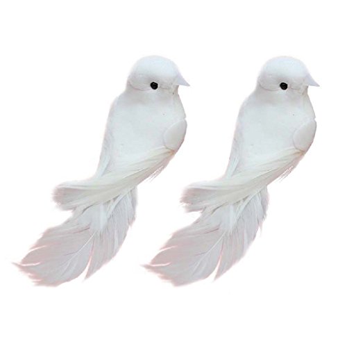 Yalulu 2Pcs Decorative Fake Doves Artificial Foam Feather White Birds With Magnet,Craft Bird For Home Ornaments,Wedding Decor