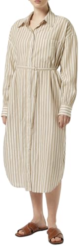 Scotch & Soda Vestido Camisero Casual a Rayas para Mujer, Rayas de Arena del Desierto con Lurex, 40