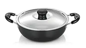 DEVIDAYAL Hard Anodized Deep Kadai with Steel Lid Capacity with Riveted Sturdy Handles (Gas Stove Compatible) (2 Ltrs.)