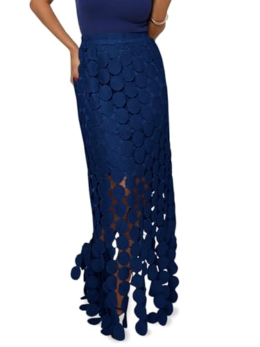 Cicy Bell Womens Hollow Out Maxi Skirts Summer High Waisted Boho Fringe Hem Long Skirt