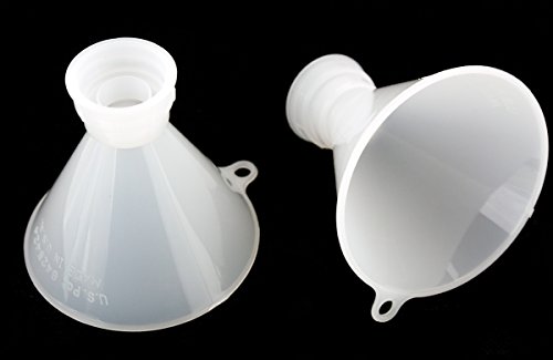 Bottiful Home - 2 Twist-On Plastic Funnel Set - Kitchen, Bath, Garage Use - Compatible w Glass, Plastic, Ceramic Bottles - Hands-Free, Food-Safe, Durable - Use w Liquids, Oils, Bath Products, Powders