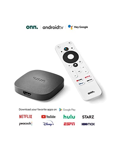 ONN Android TV 4K UHD Streaming Device with Voice Remote Control Google Assistant & High Speed HDMI Cable (100026240) Black
