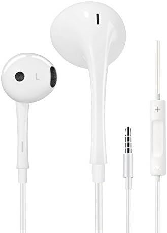 Extra Bass Earbuds with Microphones and Volume Control,Wired In Ear Headphones Stereo Ear Buds Compatible with IOS and Android,Corded Earphones for iPhone iPad Samsung Galaxy by OHSTORE (White)