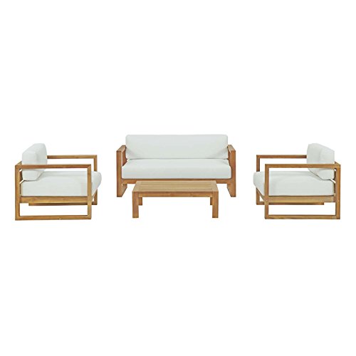 Modway Upland Teak Wood Outdoor Patio 4Piece Sectional Sofa Set with