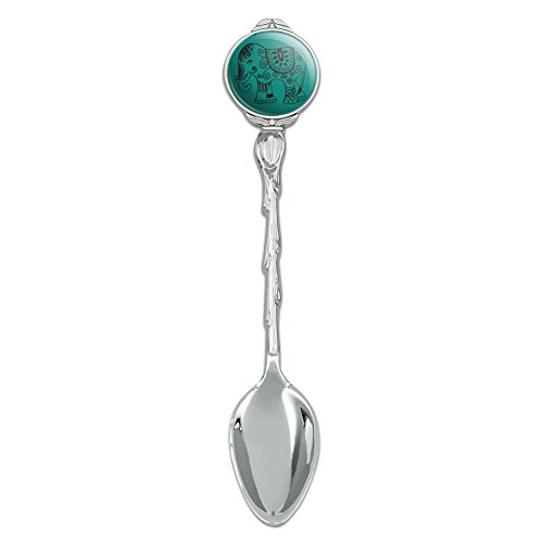 Painted Elephant India Black on Teal Novelty Collectible Demitasse Tea Coffee Spoon