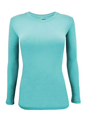 Natural Uniforms Women's Under Scrub Tee Crew Neck Long Sleeve T-Shirt (Aqua Blue, X-Small)