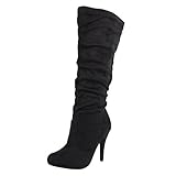 Womens Slouched Suede Knee High High Heel Pointy Toe Fitted Boots