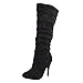 Womens Slouched Suede Knee High High Heel Pointy Toe Fitted Boots