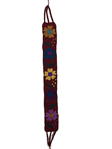 Traditional Mexican Embroidered Colorful Floral Belt (Red)