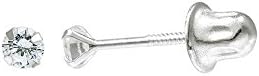 14K White Gold Round Cubic Zirconia (CZ) Single Basket Screw Back Stud Earrings - 2 mm to 10 mm