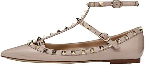 Syneyena Women Pointed Toe Studded Strappy Leather Flats Sandals