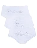 Caramel Cantina Juniors White Bride Rhinestone Hipster Panty with Lace Accents (Medium, 3PK: Bride/Mrs/JM)