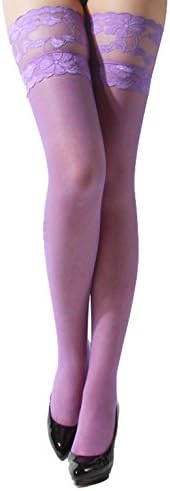 Wien Paris London Women's Lace Thigh High Stockings 25In/65CM Purple