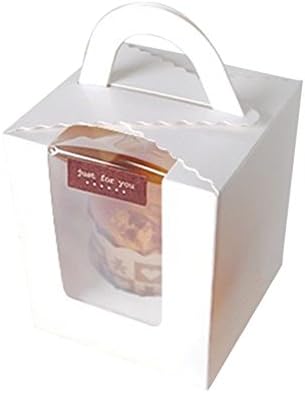 Whthteey 12 PCS Single Cupcake Box Square Foldable with Handle Clear Window Packaging Cake Case (White)