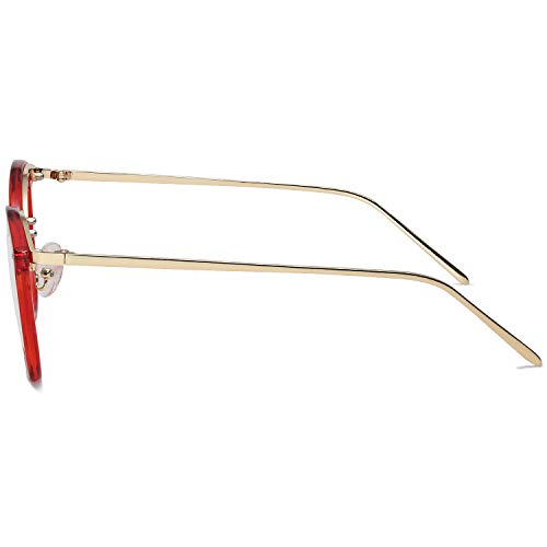 Amomoma Round Non-Prescription Eyeglasses Clear Lens Glasses Eyewear Frame A5001 with Red Frame/Clear Lens - Thumbnail 4