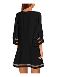 ZESICA vestido de túnica de color sólido con mangas 3 4 de malla y cuello redondo para mujer