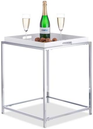 Relaxdays Side Removable Tray, Square Coffee Table, Accent Stand, White, 60 x 49 x 49 cm