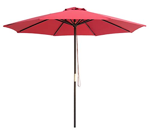 SUNBRANO 9 Ft Wood Frame Patio Umbrella Outdoor Garden Cafe Market Table Umbrella Pulley Lift wi ...