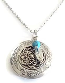 Aromatherapy Yoga Essential Oils Diffuser Necklace with Turqouise Bead and Leaf, Locket/Pendant with chain for personal health, stress reduction, and well being - By Kenza