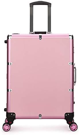 LED Makeup Train Case, Lighted Rolling Travel Portable Cosmetic Organizer Box with Adjustable Leg and 4 Detachable Wheels, Professional Artist Trolley