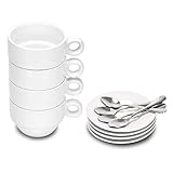 Porcelain Espresso Cups and Saucers, 2.5 Ounce Stackable Ceramic Espresso Mugs, Demitasse Cups Set with Mini Teaspoons Designed for Espresso Lovers Daily Use, 12 Pcs