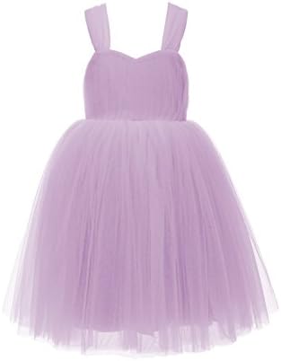 YiYaDawn Girls' Tutu Flower Girl Dresses Tulle for Wedding Size 14 US Lavender