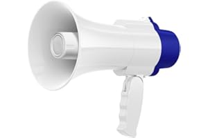 XIAGDIAZ Portable Megaphone Speaker,Bullhorn 20W High Power PA System, Built-in Siren, 300S Recording, Rechargeable, Outdoor Events, Sports, and Emergency Use (Bule) with Volume Control and Strap
