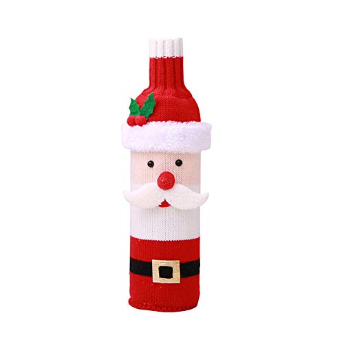 Christmas Wine Bottle Cover Santa Claus Snowman Knitted Wine Bottle Bag Cover for Xmas Gift Dinner Party Table Holiday Decoration (B)