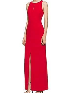 Calvin Klein Women's Slit Keyhole Crepe Ball Gown Red 10