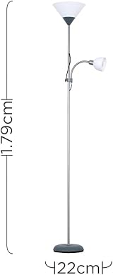 MiniSun Modern Metallic Silver 2 Way Floor Lamp with LED Bulbs view 7