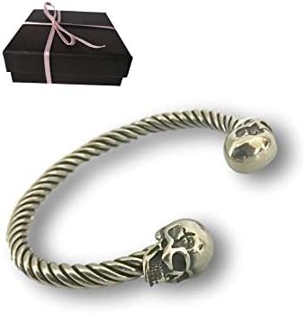 Official Nicholas Silk Modern Classic Skulls Cuff Deep Grooved Twisted Solid Ridged Bracelets Premium Never Fade or Tarnish 316L Stainless Steel Bracelet for Men Biker Goth Punk 21 cm Gift Boxed