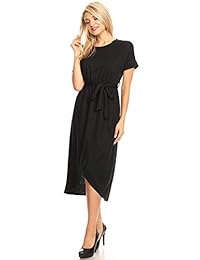 Anna-Kaci - Vestido de cuello redondo con parte inferior de rizo sintético y corbata de cintura