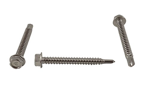 Stainless #12 x 2" Hex Washer Head Self Drilling Sheet Metal Tek Screws with Drill Point (1/2" to 2-1/2" Lengths in Listing), 100 Pieces (#12 X 2 INCH) - Thumbnail 4