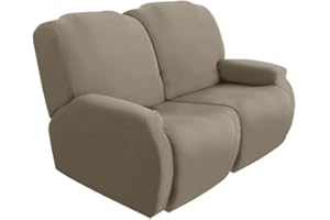 FIGOOO Recliner Sofa Slipcover 2 Seats Stretch Recliner Chair Covers Non Slip Spandex Pattern Recliner Cover with Pockets Reclining Couch Covers Furniture Protector for Dogs Cats,Gray-brown