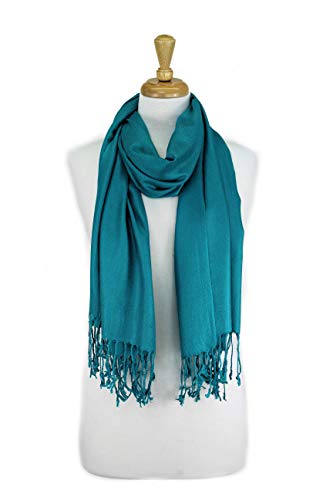 Paskmlna Large Solid Color Pashmina Shawl Wrap Scarf 80" X 27" (#48Teal Green) - Thumbnail 4