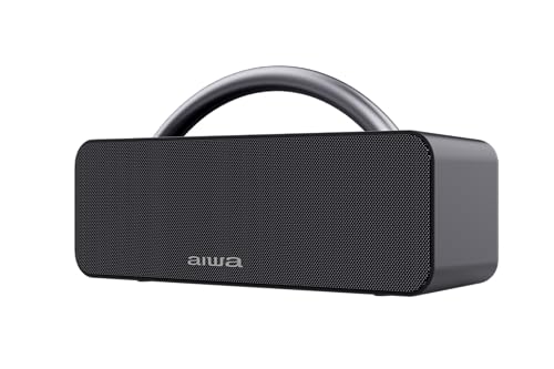 Aiwa Bocina Portátil Bluetooth 5.1 Tipo Boombox 20W RMS, Sonido Estéreo TWS, Resistente al Agua IPX5, Radio FM, USB, AUX, Batería hasta 11H, Compatible con Asistentes de Voz, Modelo AWS80BTB Negro