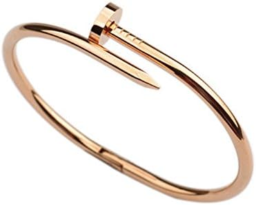 Katty Stainless Steel Nail Style Love Rose Gold Plated Bangle Bracelet Oval High Polish Fits 6.5 inch wrists